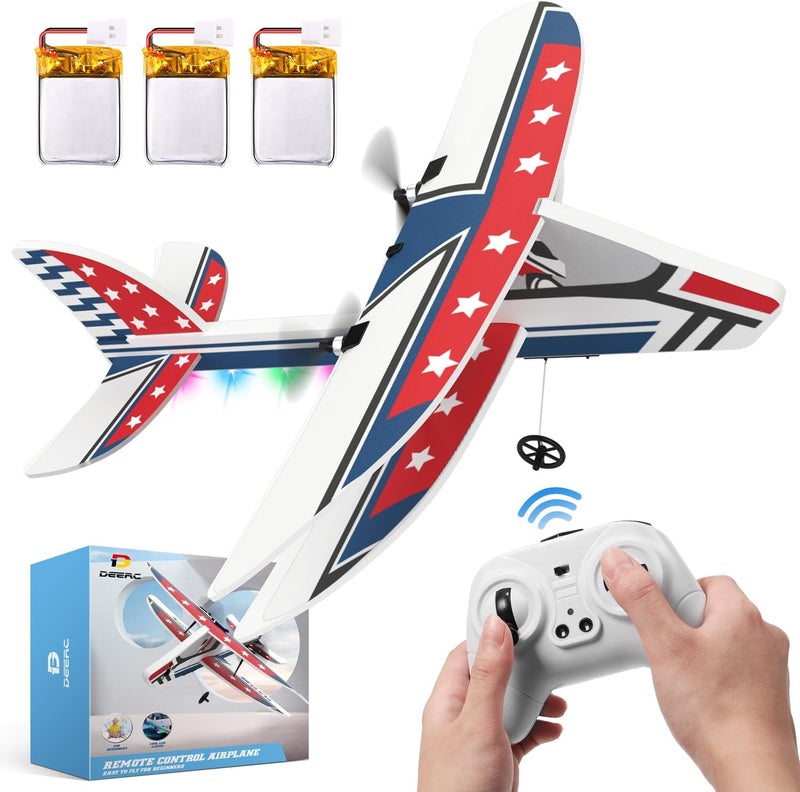 DEERC RC Plane, 2.4GHZ Remote Control Airplane W/ 3 Batteries & 6-axis Gyro Stabilizer, 2CH RTF RC Glider Toy for Beginners Kids Boys Girls Adults - Image 1